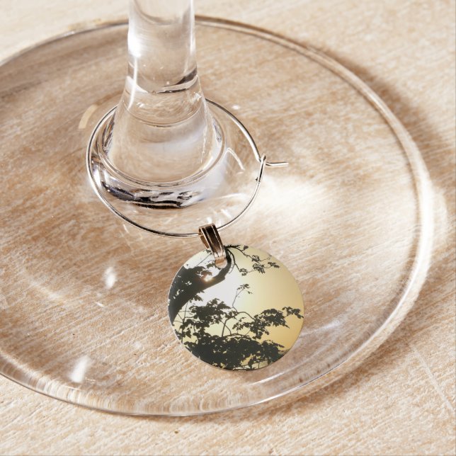 Sunset Through Trees II Tropical Photography Wine Glass Charm (In Situ)