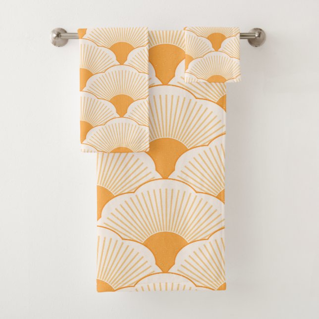 Sunset, tonal orange, concrete texture bath towel set (Insitu)