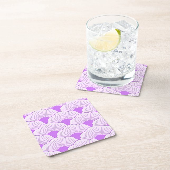 Sunset, tonal violet, concrete texture square paper coaster (Insitu)