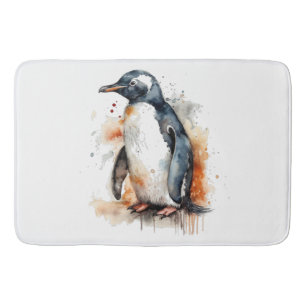 Sunset Tones Watercolor Penguin Bath Mat