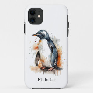 Sunset Tones Watercolor Penguin, custom iPhone 11 Case