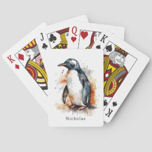 Sunset Tones Watercolor Penguin, custom Poker Cards