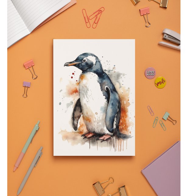 Sunset Tones Watercolor Penguin  Thank You Card (Creator Uploaded)