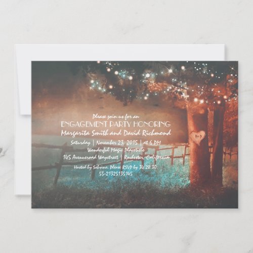 Sunset Tree Lights Rustic Outdoor Engagement Party Invitation