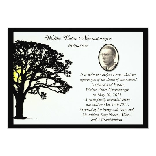 Sunset Tree Photo Death Announcement Card | Zazzle.com