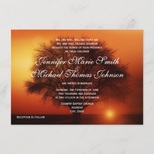 Sunset Tree Silhouette Fall Wedding Invitations