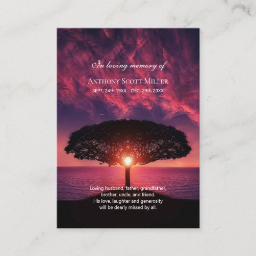 Sunset Tree theme photo memorial card
