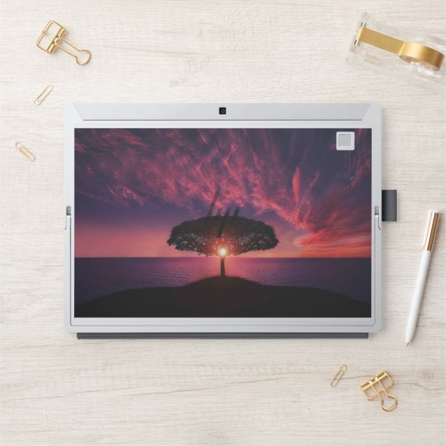 Sunset tree wallpaper HP laptop skin (Desk)