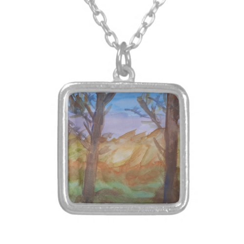 Sunset Trees  Silver Plated Necklace