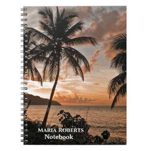 Sunset Tropical Beach Palm Trees Personalize Notebook