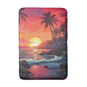 Sunset Tropical Beach Paradise Island Bath Mat
