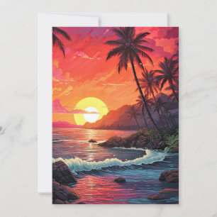 Sunset Tropical Beach Paradise Island Invitation