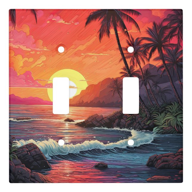 Sunset Tropical Beach Paradise Island  Light Switch Cover (Front)