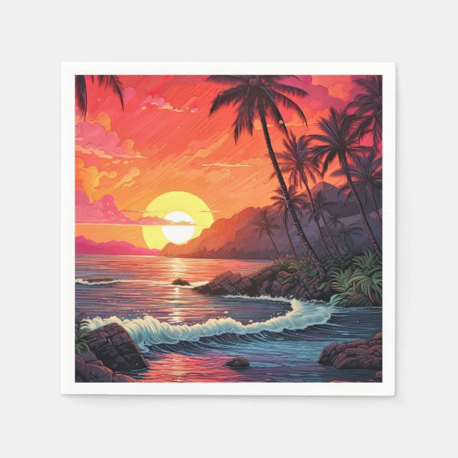 Sunset Tropical Beach Paradise Island  Napkins (Front)