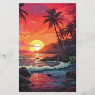 Sunset Tropical Beach Paradise Island Stationery