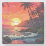 Sunset Tropical Beach Paradise Island  Stone Coaster