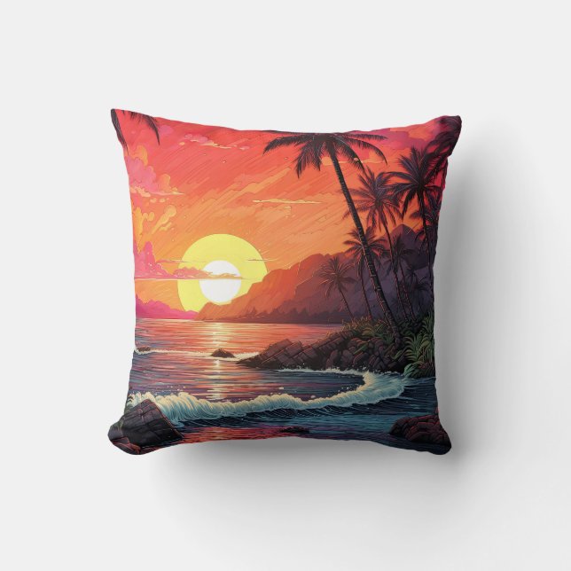 Sunset Tropical Beach Paradise Island  Throw Pillow (Front)