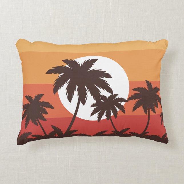 Sunset Tropical Palm Beach Vintage Accent Pillow (Front)
