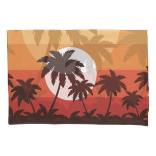 Sunset Tropical Palm Beach Vintage Pillow Case