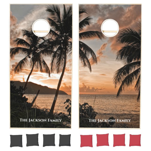 Sunset Tropical Palms Island Beach Ocean Family Cornhole Set (Set)