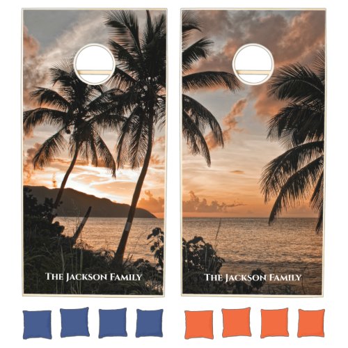 Sunset Tropical Virgin Islands Beach Personalize Cornhole Set