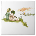 Sunset Two Girls Boats Kate Greenaway   Ceramic Tile