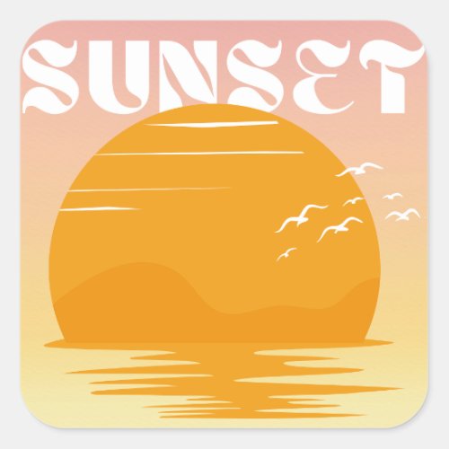Sunset Vacation Beach Summer Retro Font  Square Sticker