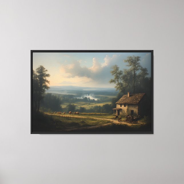 Sunset Valley with Stone Cottage Canvas Print (Front)