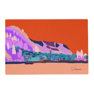 Sunset Varenna Lake Como Italy Illustration Travel Placemat