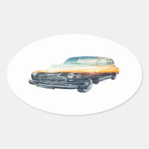 sunset vehicle double exposure oval sticker
