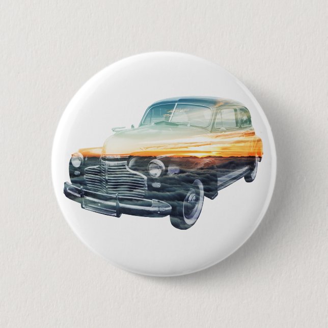 sunset vehicle double exposure pinback button (Front)