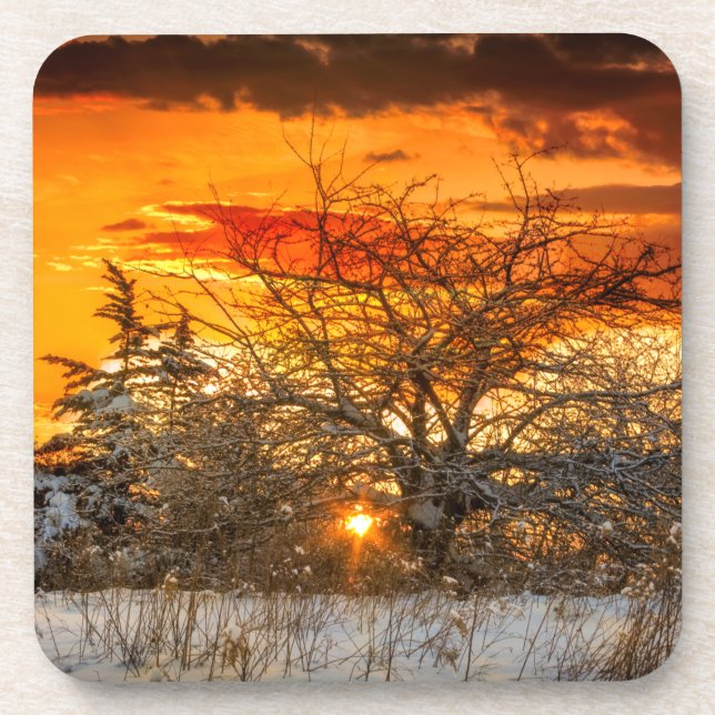 Sunset Vermont Winter Hard Plastic Coaster (Front)
