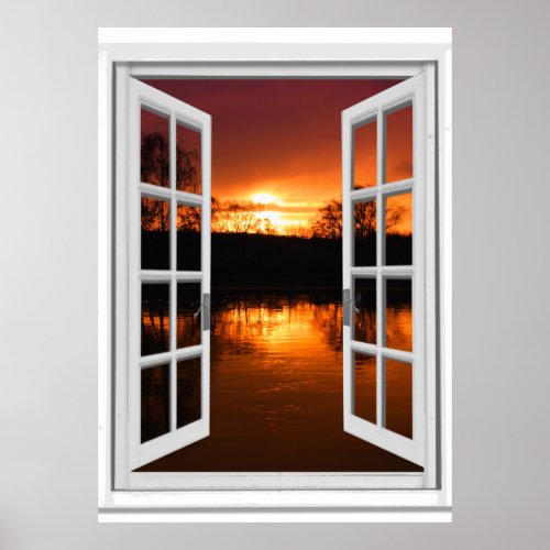 Sunset View Fake Window Poster
