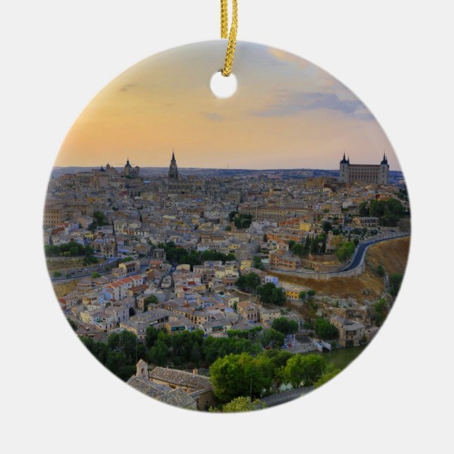 Sunset view of Toledo Spain Ceramic Ornament (Front)