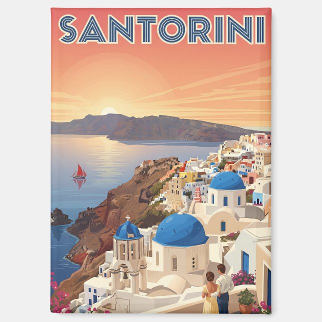 Sunset View Santorini Greece Cyclades Travel Magnet (Front)