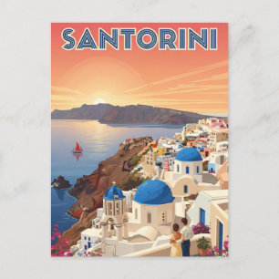 Sunset View Santorini Greece Cyclades Travel Postcard