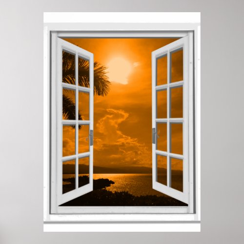 Sunset View Trompe loeil Fake Window Poster