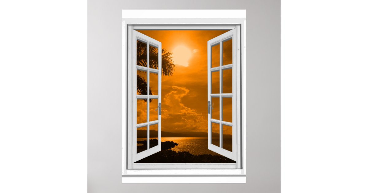 Sunset View Trompe l'oeil Fake Window Poster | Zazzle