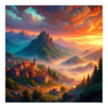 Sunset Village in the Mountains,Bohemian Landscape