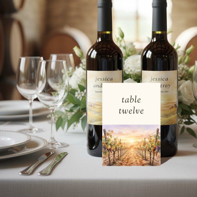 Sunset Vineyard Country Landscape Editable Table Number (Table Numbers from the Sunset Vineyard wedding collection by Darling & May)