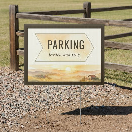Sunset Vineyard Country Landscape Wedding Parking Sign