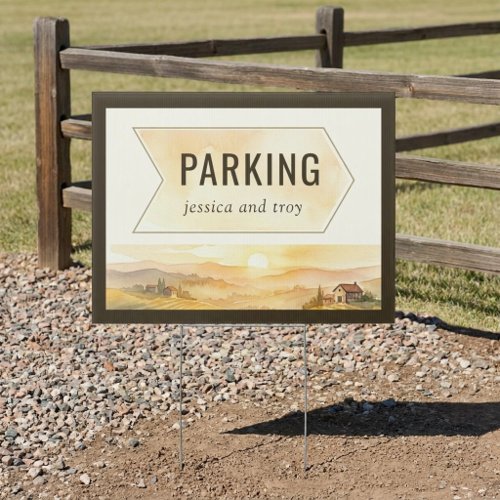 Sunset Vineyard Country Landscape Wedding Parking Sign