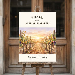 Sunset Vineyard Grapevine Rehearsal Dinner Welcome Foam Board