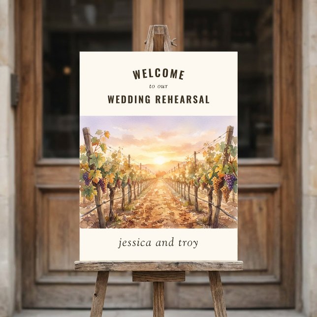 Sunset Vineyard Grapevine Rehearsal Dinner Welcome Foam Board (Wedding welcome sign from the Sunset Vineyard wedding collection by Darling & May)