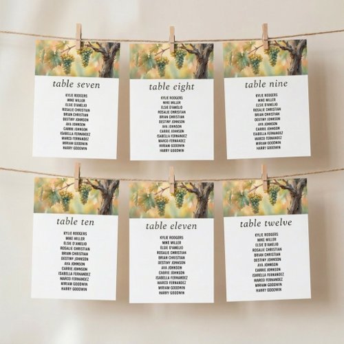 Sunset Vineyard Rustic Grapes Seating Chart Card