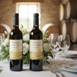 Sunset Vineyard Watercolor Country Landscape Wine Label