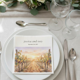 Sunset Vineyard Watercolor Grapes Wedding Napkins