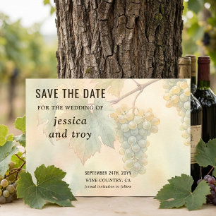 Sunset Vineyard Watercolor Grapes Wedding Save The Date