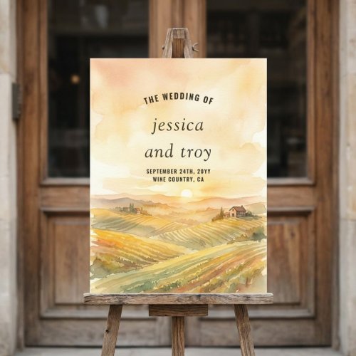 Sunset Vineyard Watercolor Wedding Welcome Easel Foam Board
