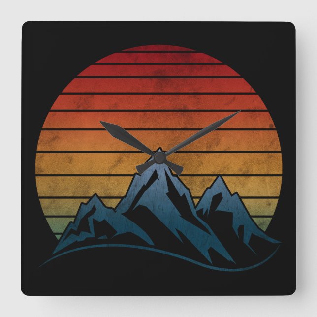 SUNSET VINTAGE MOUNTAIN  SQUARE WALL CLOCK (Front)